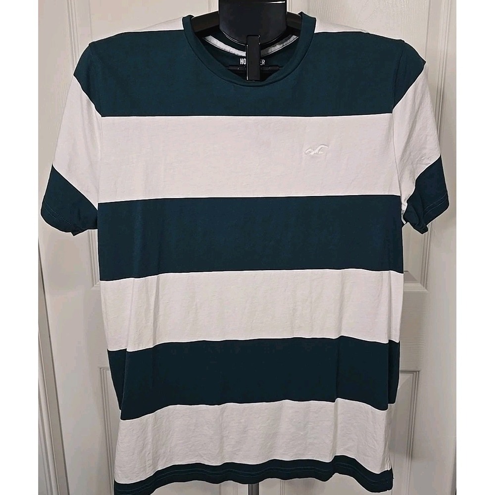 Hollister‎ Men's Large Green & White Striped Shirt 100% Cotton